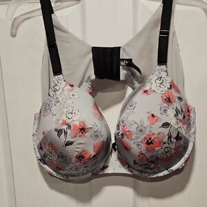 torrid Light Gray Floral T-Shirt Bra with Coral Accents